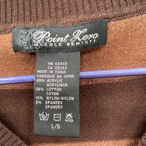 Point Zero Sweater Womens Large Long V-Neck Stripped Pull Over Long Sleeve Brown - Picture 4 of 10